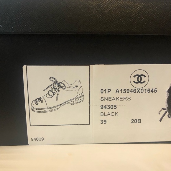 Chanel black leather sneakers # 94669 authentic in original box with dust bag - Picture 5 of 11